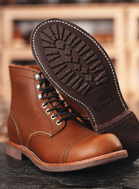 马丁靴男女短靴wing手工固特异8111红色red真皮机车鞋伞兵工装靴