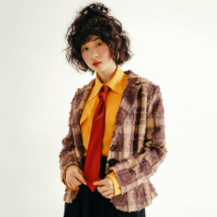 外套日系百搭秋冬 西装 休闲饮料chill drink复古美拉德格子修身