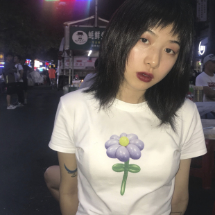 休闲饮料chill T恤夏 drink复古百搭辣妹显瘦印花logo日系短袖