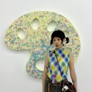 drink 套夏新品 辣妹迷幻半高领印花无袖 袖 上衣修身 休闲饮料chill