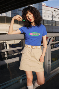 休闲饮料chill A字百搭高腰口袋半身裙短裙女夏 drink工装