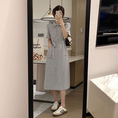 Polo领减龄t恤裙中长款慵懒风收腰翻领绑带连衣裙女2025年潮牌潮