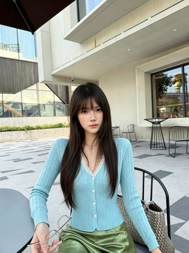 2026春微胖mm镂空提花毛针织衫开衫女V领蕾丝修身上衣chic