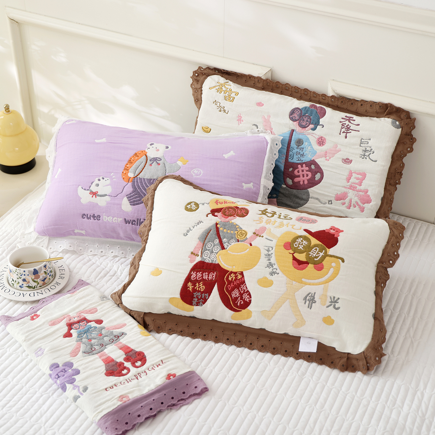 儿童枕套纯棉纱布加厚家用柔软全棉枕头套卡通情侣学生枕芯内胆套