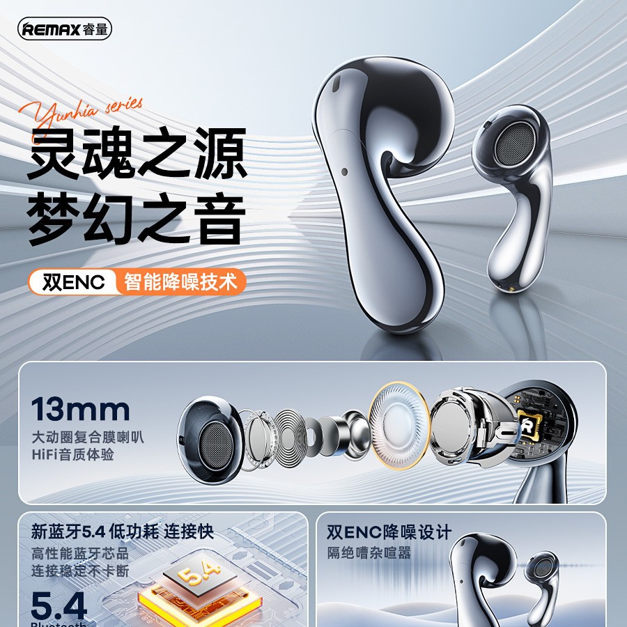 REMAX睿量 云夏ENC降噪无线耳机 音乐通话降噪TWS无线蓝牙耳机