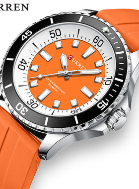 CURREN卡瑞恩手表森系简约情侣腕表硅胶表带耐磨防水夜光石英表