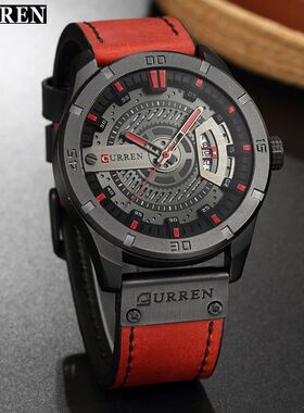 curren/卡瑞恩8301 新款男表 男士手表日历手表 防水商务皮带男表