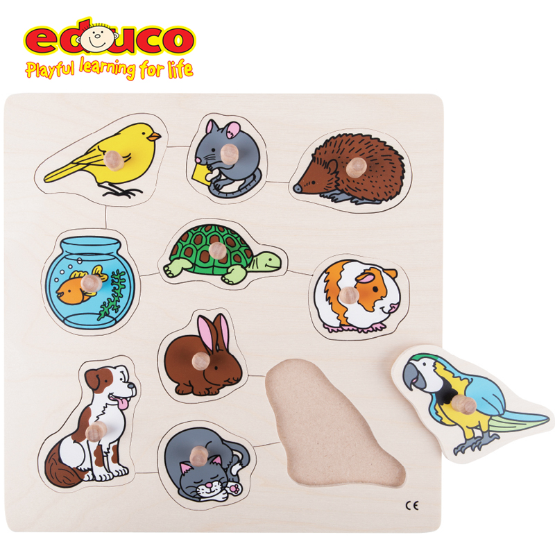 educo 抓手拼图游戏宠物黄鹂仓鼠刺猬鱼龟猫狗鹦鹉兔儿童益智玩具