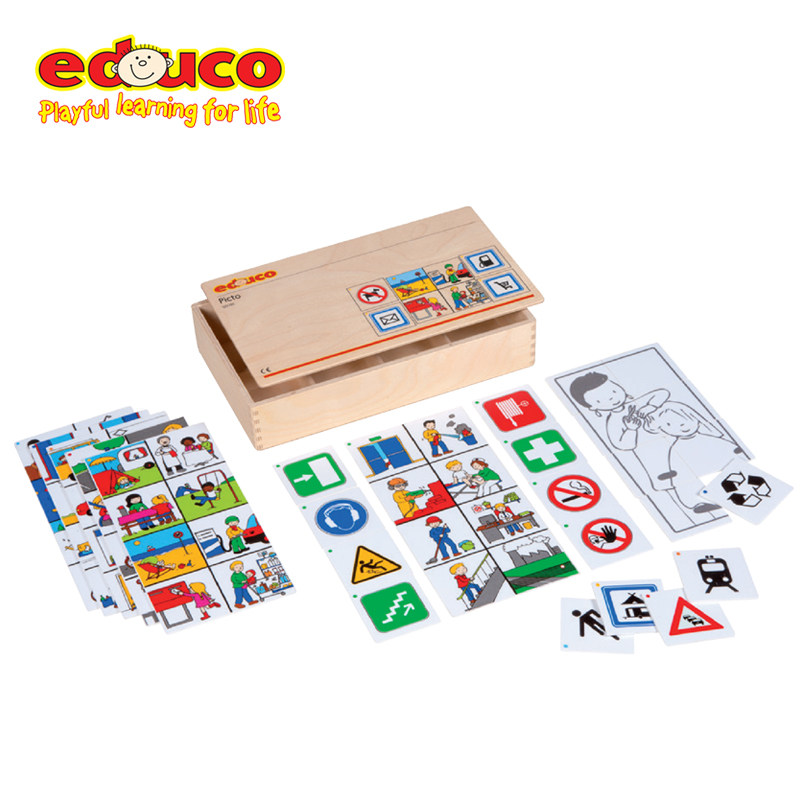 荷兰educo 指示牌游戏盒幼儿童早教益智思维训练学习配对木制玩具