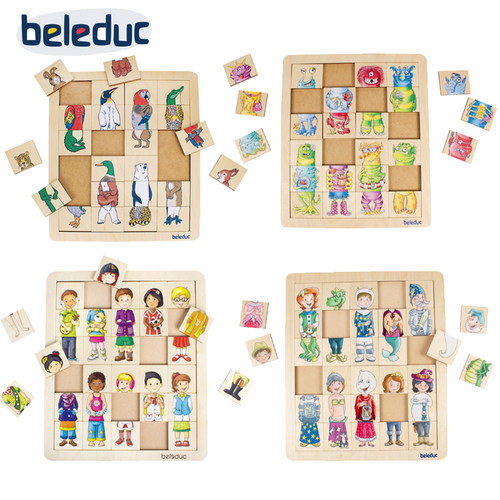 贝乐多Beleduc 匹配拼图孩子们情绪奇幻角色三片拼儿童益智玩具2+