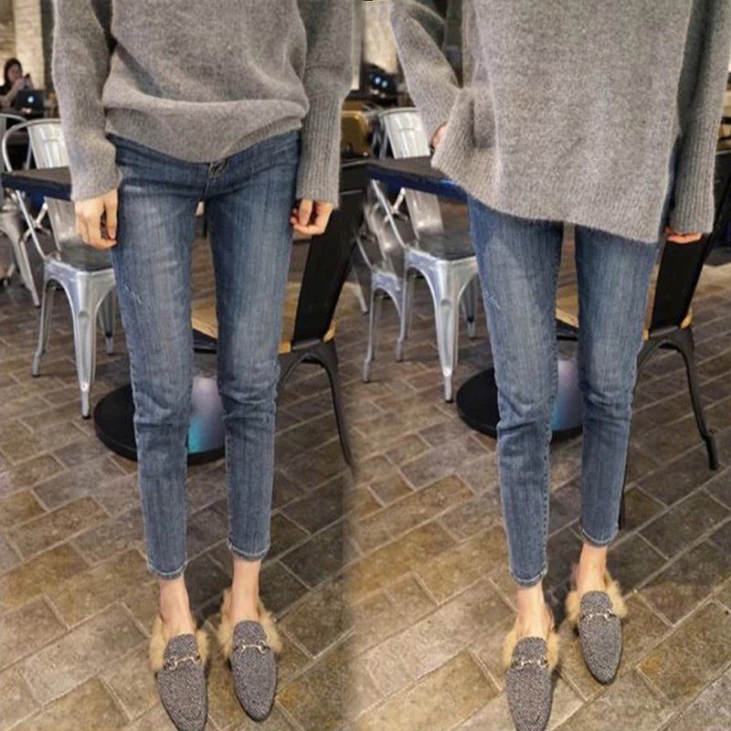 2023春秋新款韩版高腰chic牛仔裤女紧身九分裤九分小脚铅笔