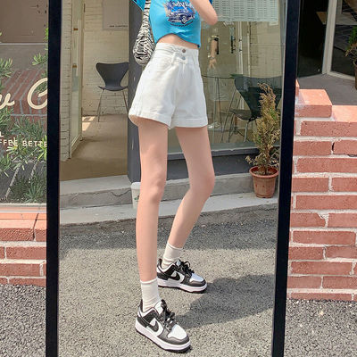 白色卷边牛仔短裤女2021年夏季新款高腰宽松显瘦a字辣妹阔腿热裤