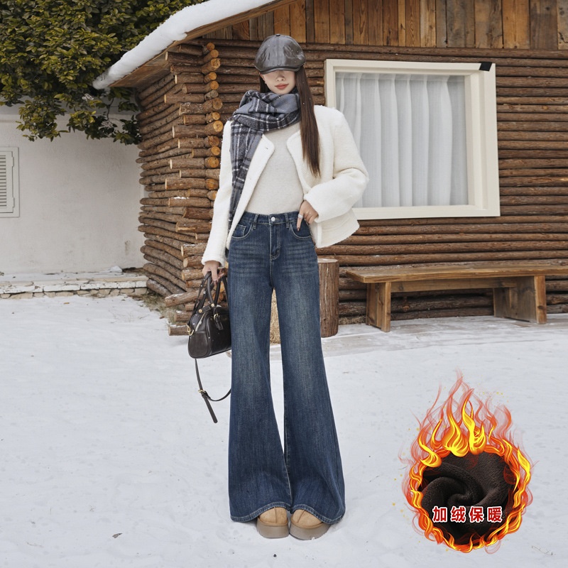 单裤辣妹四面弹复古喇叭牛仔裤秋冬新款宽松显瘦不贴腿微喇裤女