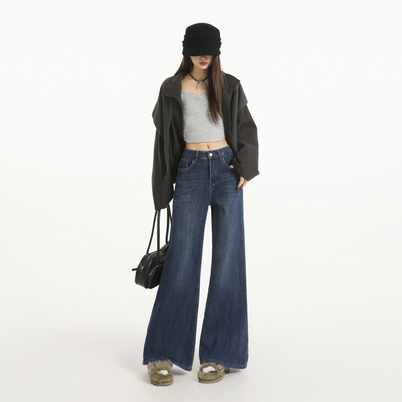辣妹四面弹复古喇叭牛仔裤秋冬新款高腰宽松显瘦不贴腿微喇裤女