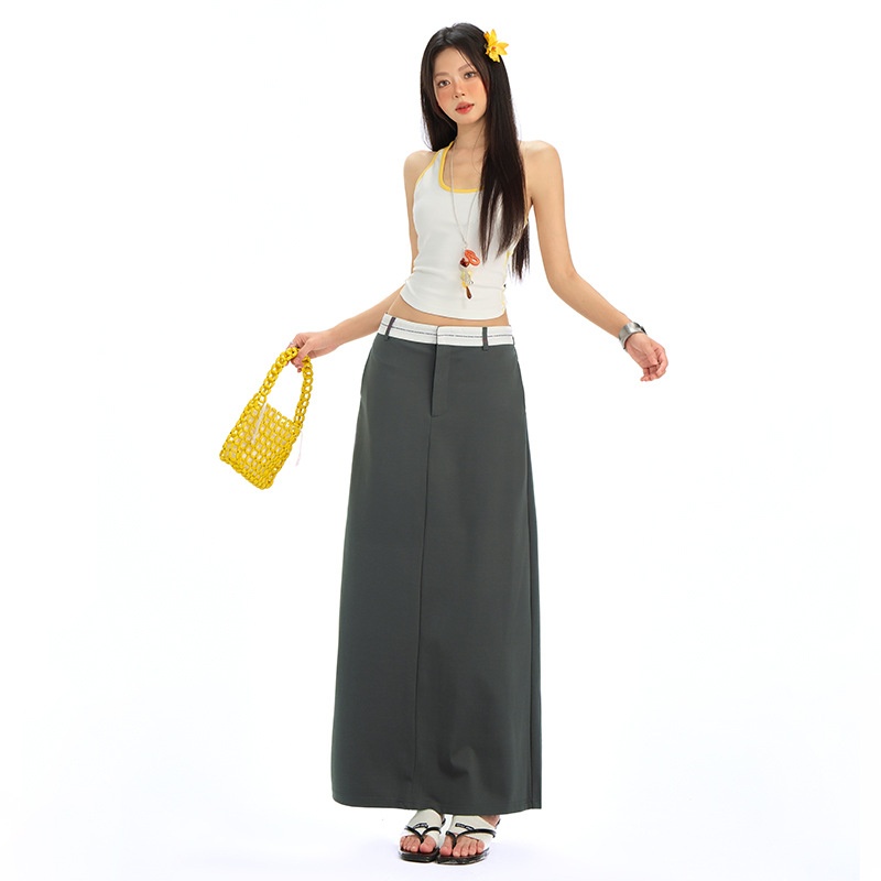 25th ootd! ｜ 通勤风垂感气质西装裙夏季高腰显瘦拼色腰半身裙