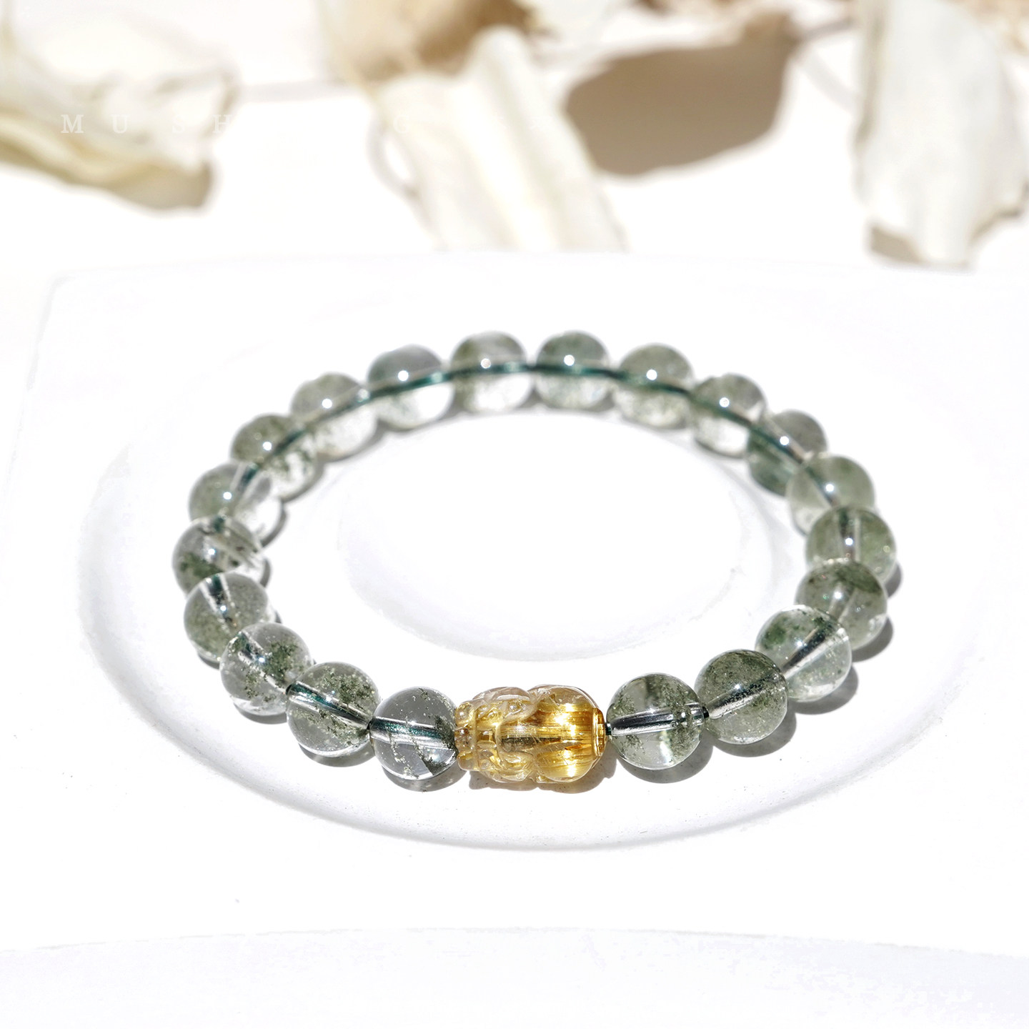 金发晶貔貅 钛晶天然绿幽灵手链黄水晶草莓晶月光石黑曜石手串 女