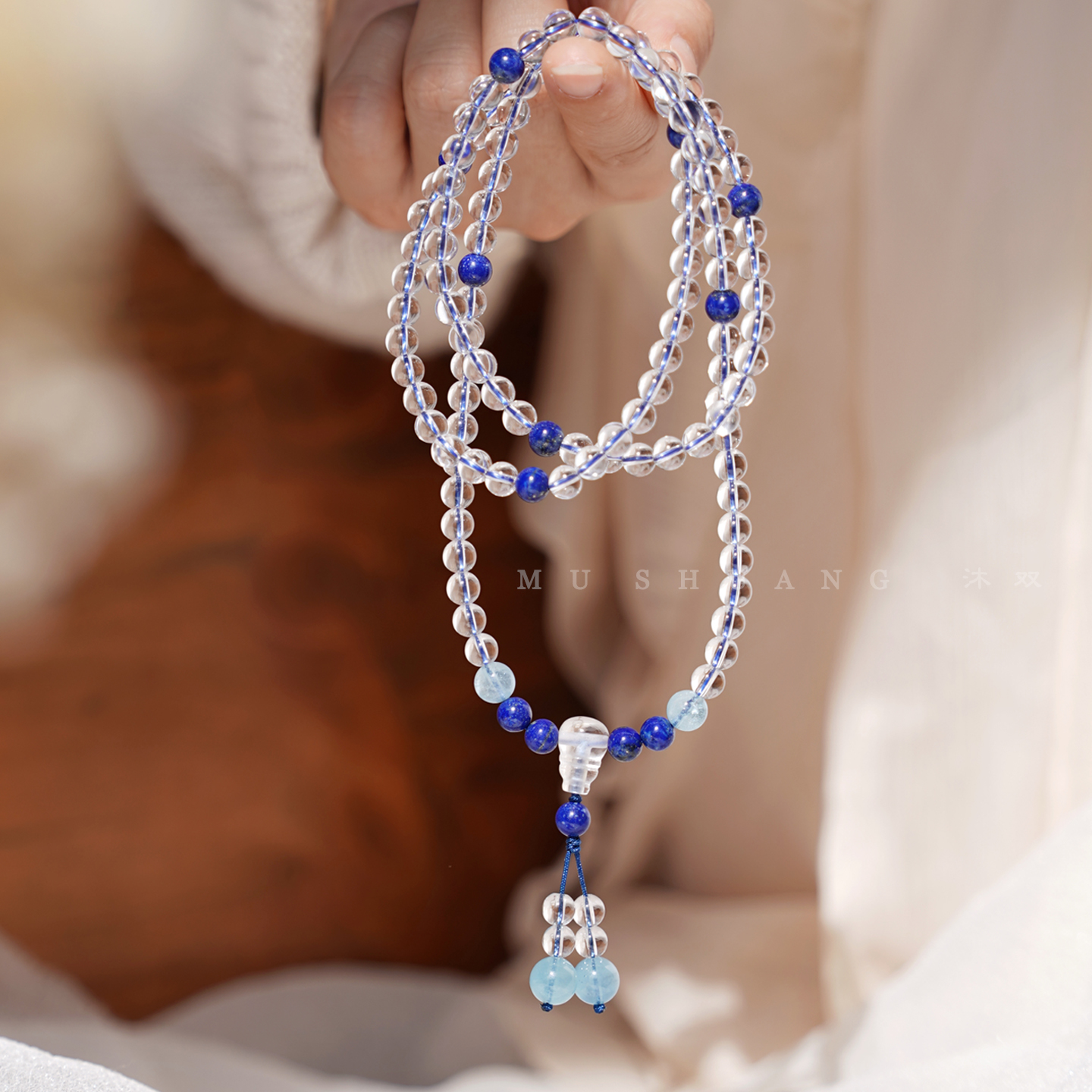 白水晶手串天然108颗念珠手持