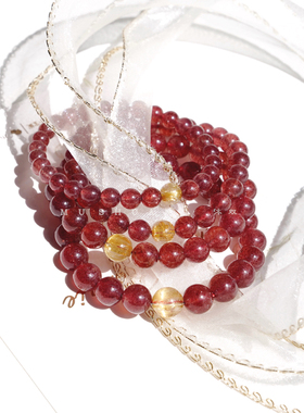 鸽血红好运招桃花草莓晶女款手链