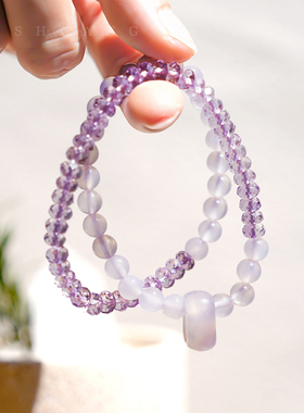 天然紫色水晶手链双圈手串