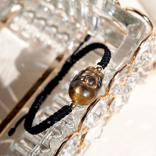 高级黑金骨干貔貅 天然日光石手串金沙太阳石手链 手绳情侣款一对