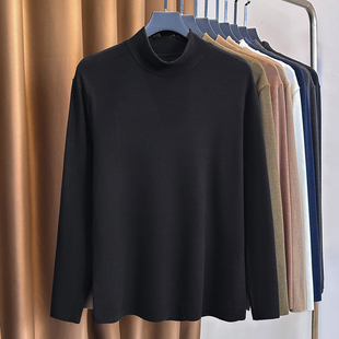 冬季 t恤男士 纯色内搭半高领秋衣t 男秋冬加厚保暖长袖 真德绒打底衫