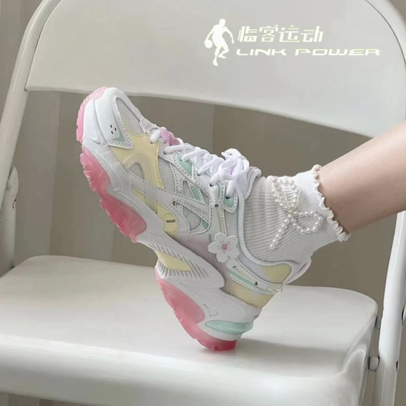斯凯奇女鞋SKECHERS樱花联名款水晶底厚底休闲熊猫鞋机甲鞋896116