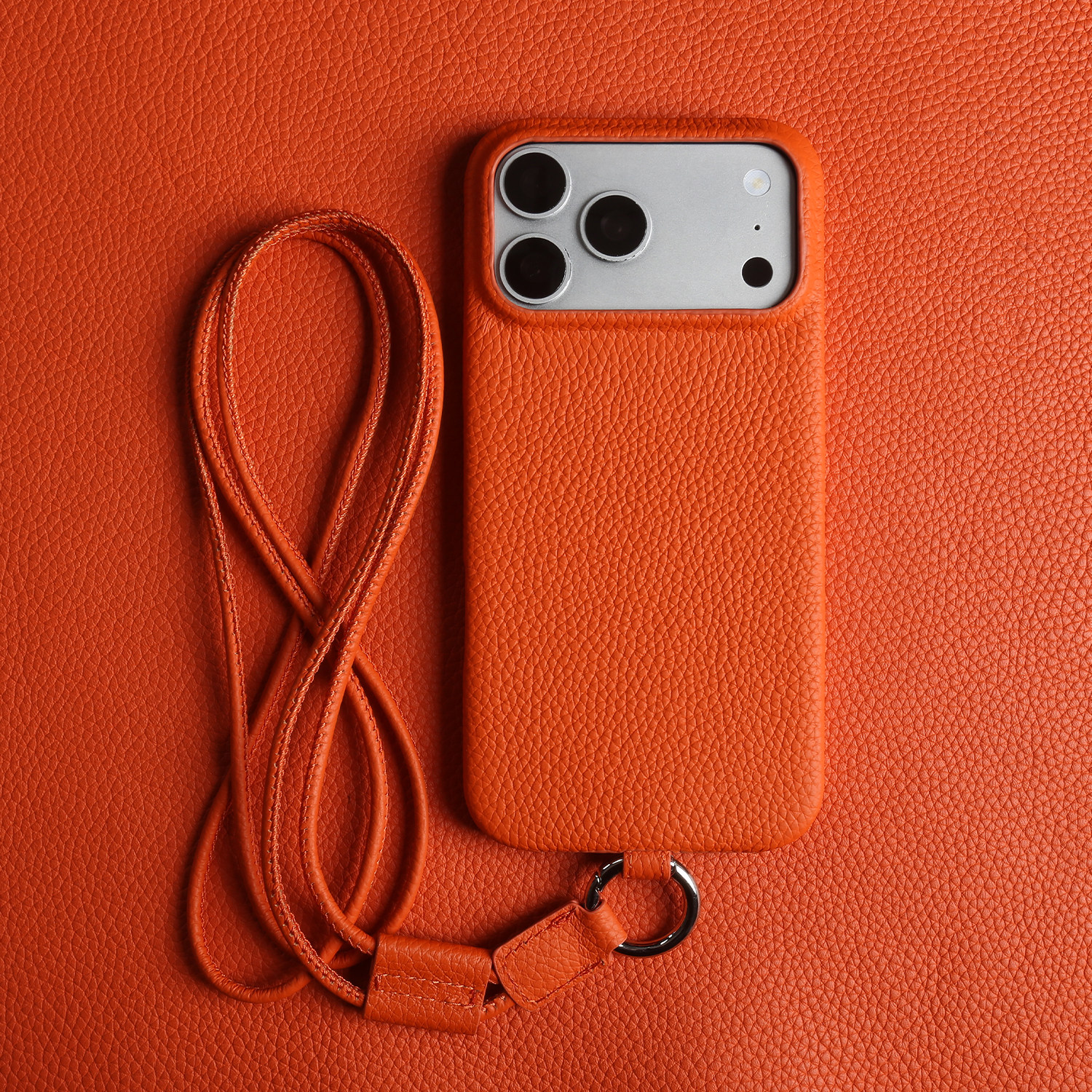 荔枝纹真皮挂绳斜挎式适用苹果17ProMax手机壳新款16Pro真皮保护套15/15ProMax轻奢高级感牛皮套简约防摔壳