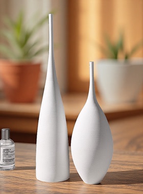 原创艺术拉丝陶瓷花瓶侘寂风长花器轻奢小众民宿装饰餐边柜摆件