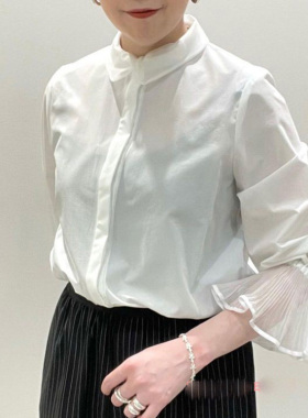 UNITED ARROWS 聚纤混纺 2way领子可拆 百褶8-9分袖 内外搭 衬衫
