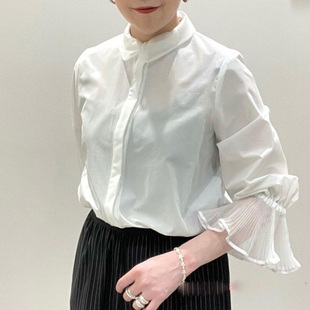 2way领子可拆 百褶8 9分袖 UNITED 衬衫 聚纤混纺 内外搭 ARROWS