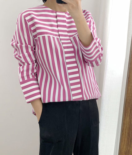 常规型条纹的扣子长袖的