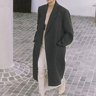 TDF 100羊毛 混色斜纹肌理 古典大宽肩大宽肩 长款切斯特 大衣