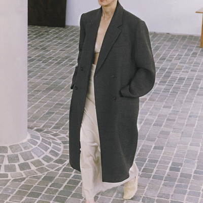 TDF 100羊毛 混色斜纹肌理 古典大宽肩大宽肩 长款切斯特 大衣