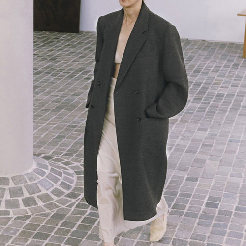 TDF 100羊毛 混色斜纹肌理 古典大宽肩大宽肩 长款切斯特 大衣