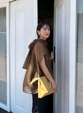 CLANE新!!聚酯尼龙混纺 雾气透明感 宽松裁剪 飘带系结 无袖衬衫