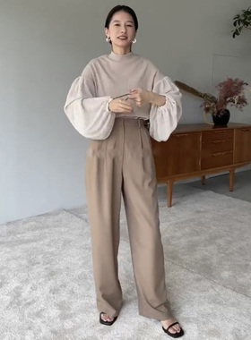 clane 舒适微弹性 螺纹大身 拼雪纺泡泡袖造型 长袖衬衫/雪纺衫!!