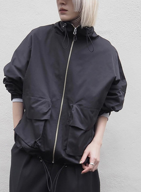 Todayful简洁立领 梭织斜纹肌理 立体大口袋抽绳 短风衣 夹克外套