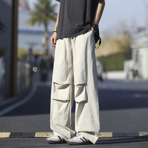 春夏季新款高街褶皱休闲裤男士宽松直筒阔腿伞兵裤 2820 特P45，男装休闲裤，电商B203-1
