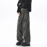 春季美式高街大口袋工装裤男潮流宽松直筒褶皱休闲长裤子D8339，男装工装外套，电商B203-1