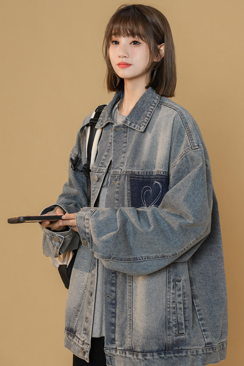 春秋季新款牛仔夹克女外套潮流刺绣宽松上衣JK40P95,男装夹克,电商B203-1