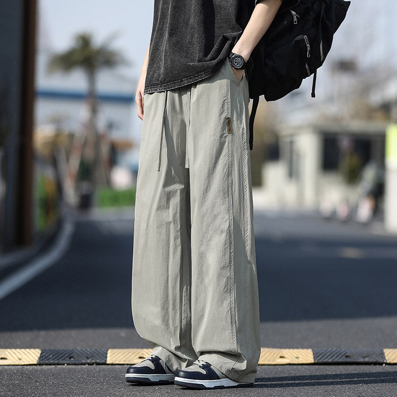 夏季薄款凉感冰丝休闲裤男潮流宽松直筒阔腿长裤K1667P45,男装休闲裤,电商B203-1