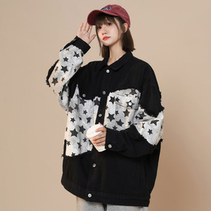 春季新款五角星撞色拼接夹克女牛仔外套潮流上衣 JK33 P90图片