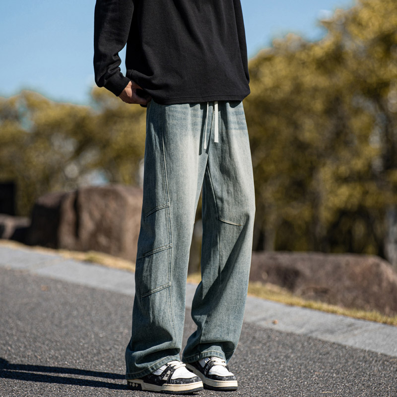 秋冬季美式高街复古水洗牛仔裤男潮流宽松直筒阔腿长裤A312，男装牛仔裤，电商B203-1