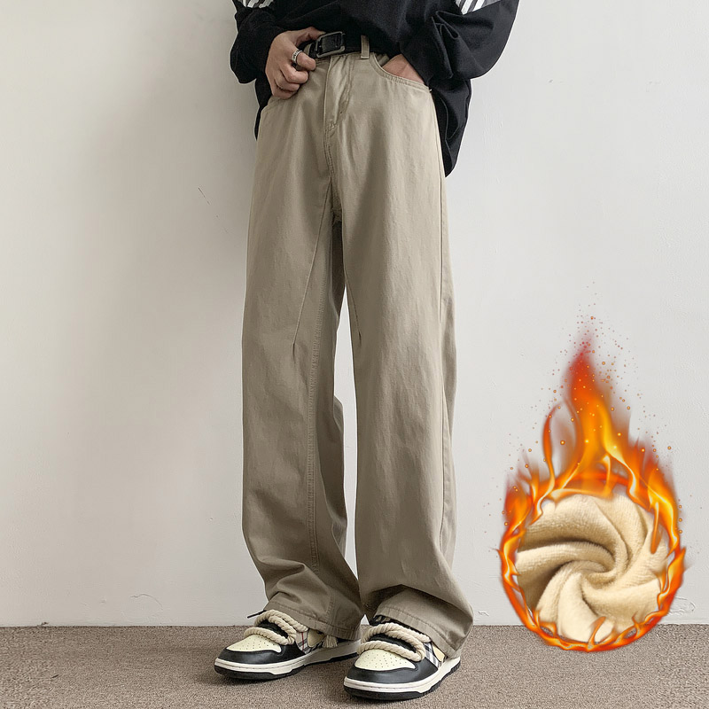 冬季美式高街ins加绒加厚休闲裤男生潮流宽松直筒长裤子KZ88P52，男装卫衣，电商B203-1