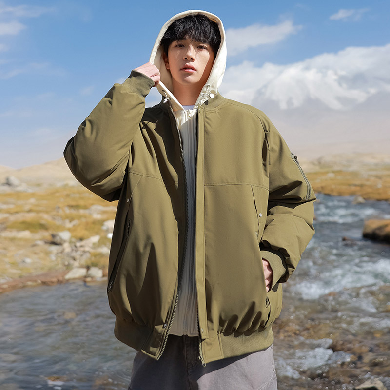 冬季新款美式高街假两件棉衣男士潮流宽松连帽棉服外套9007P98，男装棉衣，电商B203-1