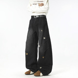 春季美式卡通动物刺绣牛仔裤男潮流宽松直筒弯刀长裤101HP58，男装牛仔裤，电商B203-1