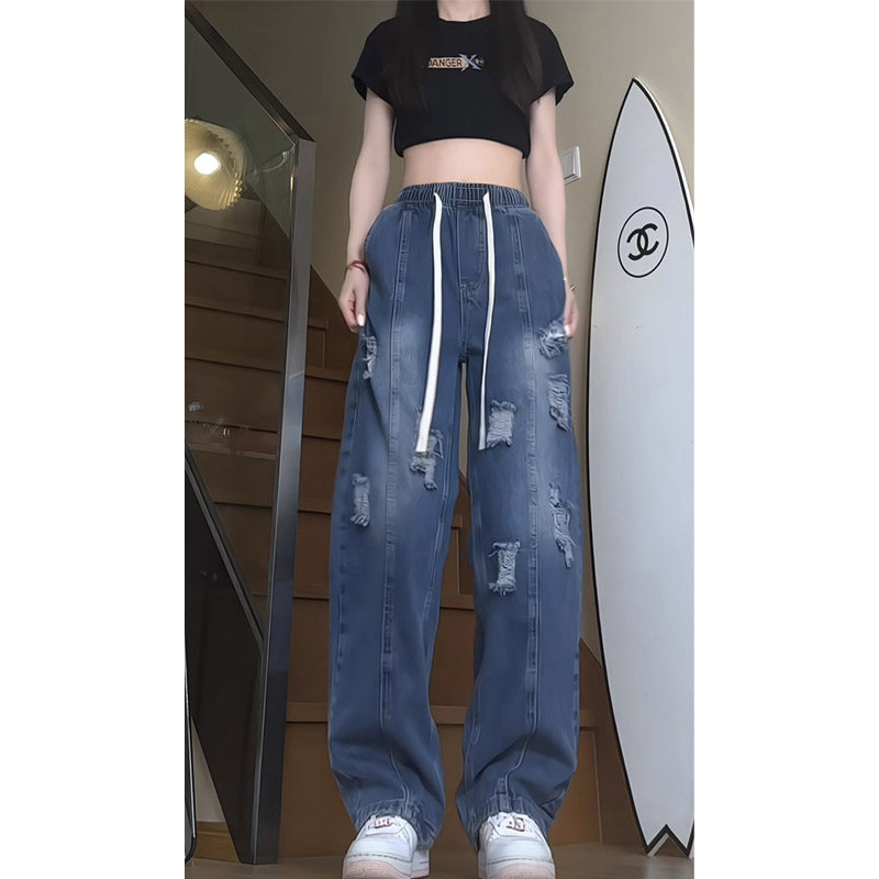 ins美式高街破洞牛仔裤女生潮流宽松直筒阔腿裤休闲长裤KZ30P45,男装牛仔裤,电商B203-1