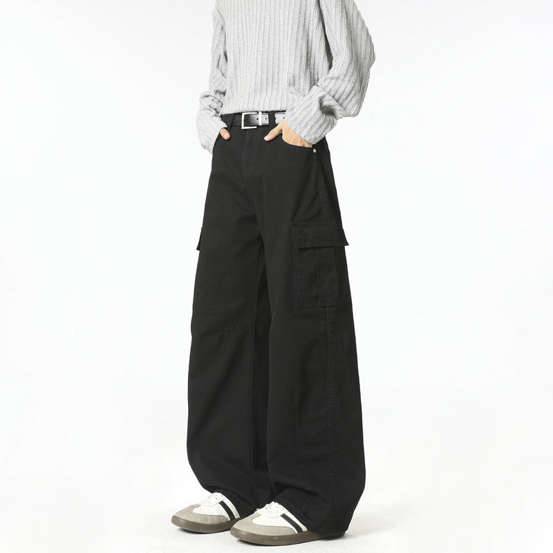 春季美式高街多口袋工装裤男潮流宽松直筒褶皱长裤128HP58，男装工装外套，电商B203-1