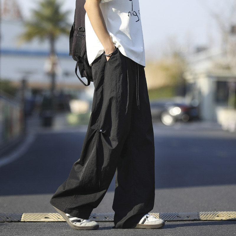 夏季新款高街褶皱休闲裤男潮流宽松阔腿户外伞兵裤2818特P45，男装休闲裤，电商B203-1