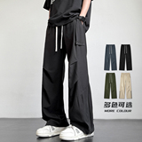 春夏季美式高街褶皱冰丝休闲裤男宽松直筒冲锋伞兵裤K2810特P42，男装休闲裤，电商B203-1